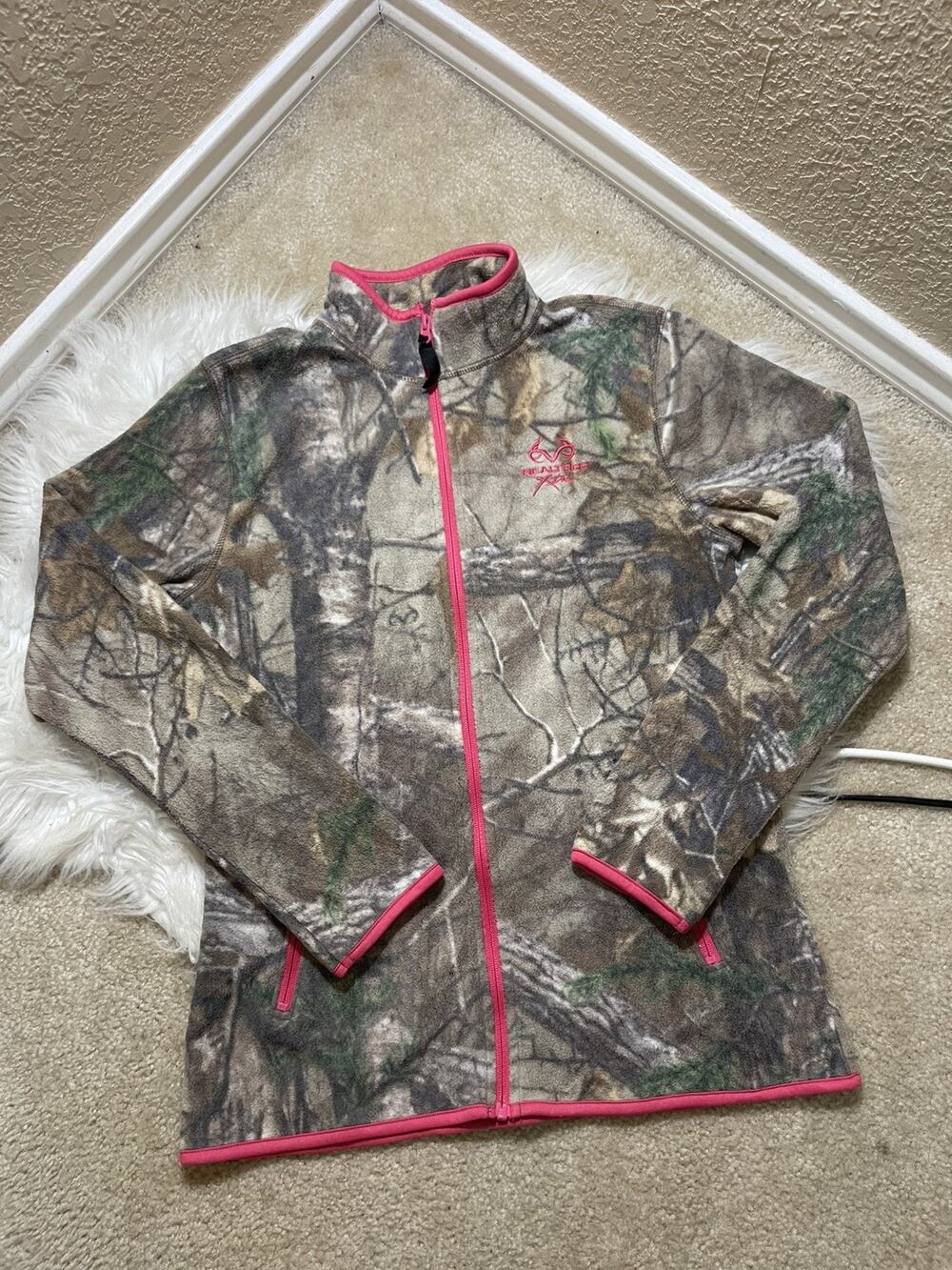 RealTree Camo Lightweight Fleece Jacket Pink Trim Women's Small 4-6 Hunting